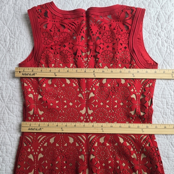 Tadashi Shoji Lasercut Lace Sleeveless Dress - Red Small - Picture 16 of 16